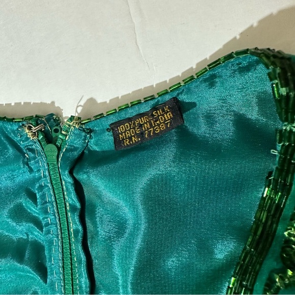 Vtg 80s Floral Sequined Dress Short Sleeve Green - Picture 2 of 8